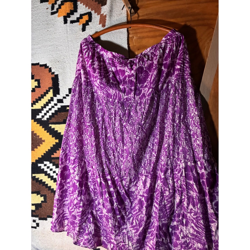 Basic Editions Tiered Skirt Womens XL Purple Excellent Batik Cotton Midi Skirt